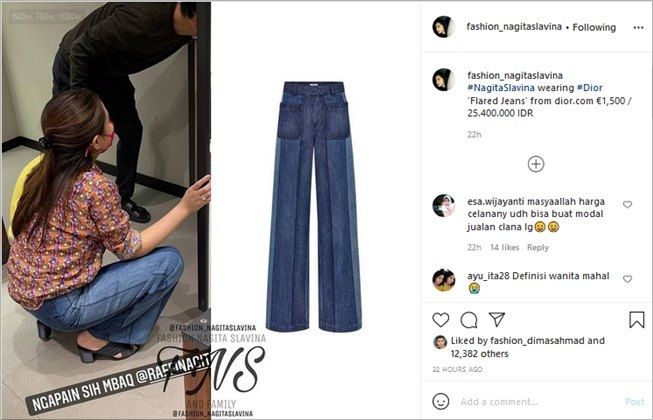 Nagita Slavina pakai celana jeans Rp25 juta. (Instagram/ @fashion_nagitaslavina)