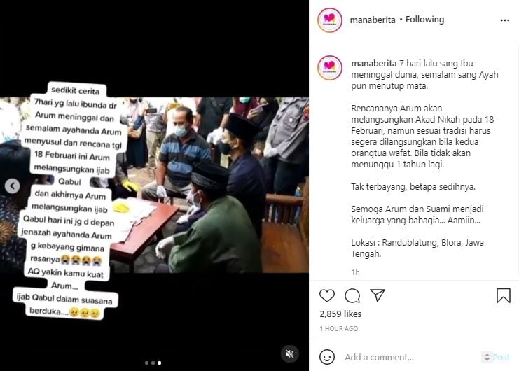 Video gadis Blora akad di hadapan jenazah ayah. (Instagram/manaberita)