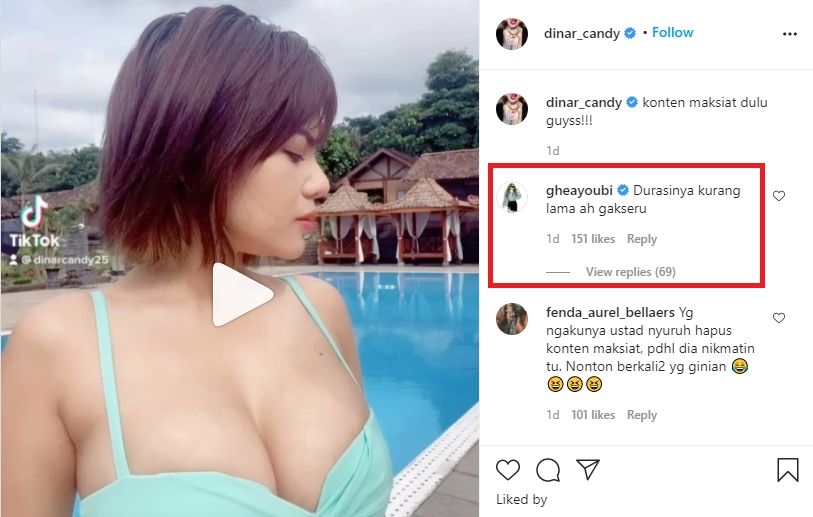 Ghea Youbi komentari postingan Dinar Candy. (Instagram/dinar_candy)
