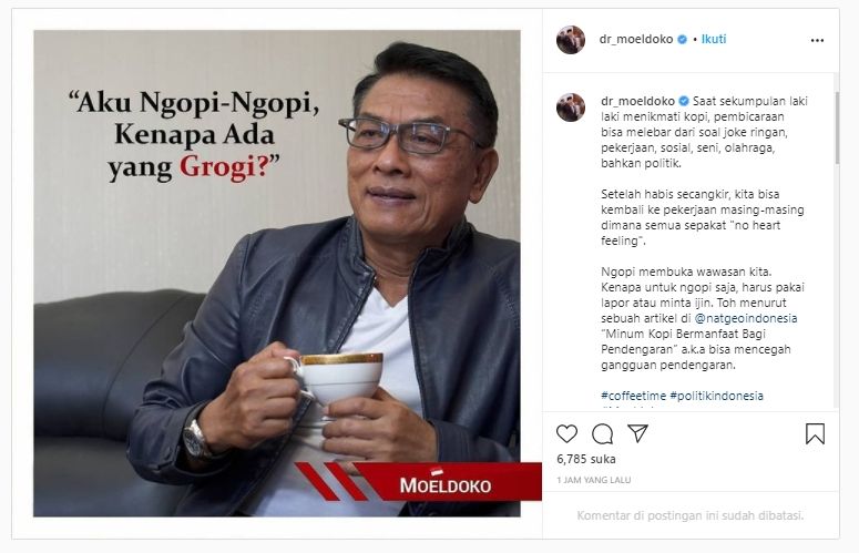 Unggahan Moeldoko soal ngopi bikin orang lain grogi (Instagram/dr_moeldoko).