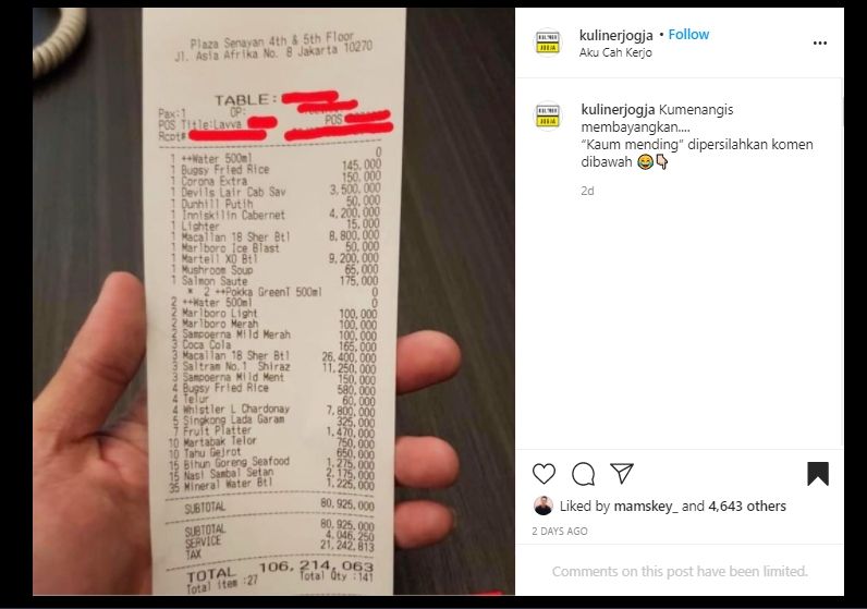 Alamak! Jajan Nasi dan Tahu Gejrot, Warganet Ini Habiskan Rp 106 Juta. (Instagram/@kulinerjogja)