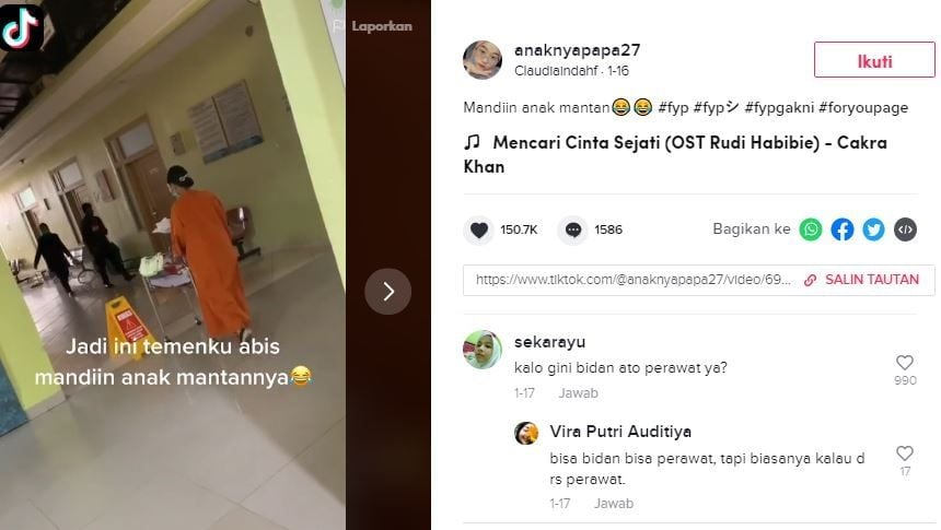 Viral bidan ini urus dan mandikan anak mantan. (Tiktok/@anaknyapapa27)