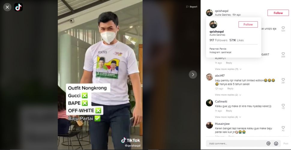 Viral pemuda nongkrong pakai baju partai (TikTok/qishaqal).