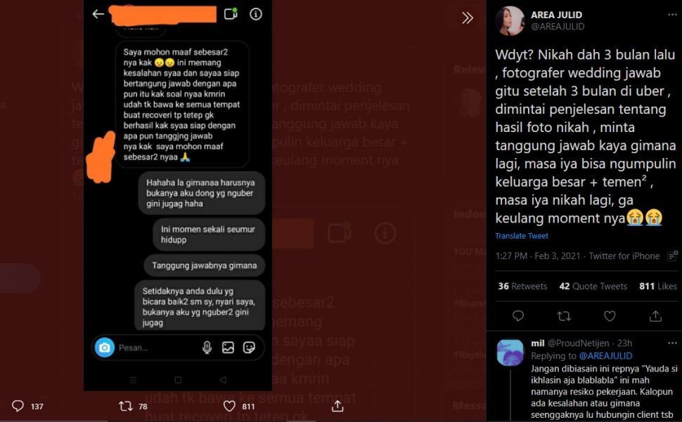 Viral fotografer menghilangkan foto pernikahan (twitter/areajulid).