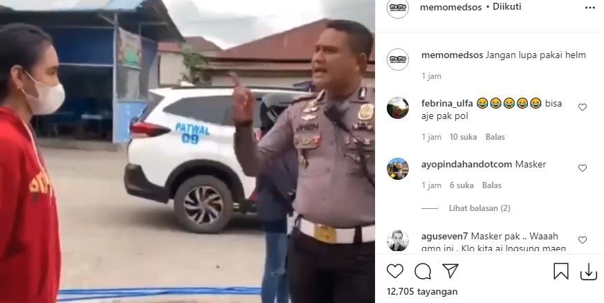 Pengendara dapat nasihat dari polisi yang bikin baper. (Instagram/memomedsos)