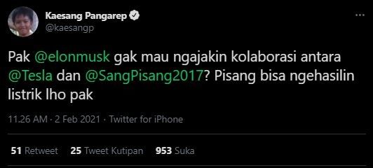 Cuitan Kaesang Pangarep. (Twitter)