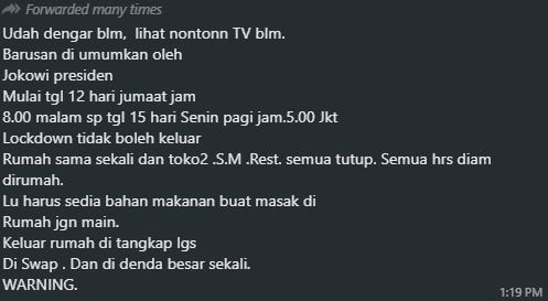 Cek fakta Jokowi resmi menerapkan lockdown akhir pekan (Istimewa).