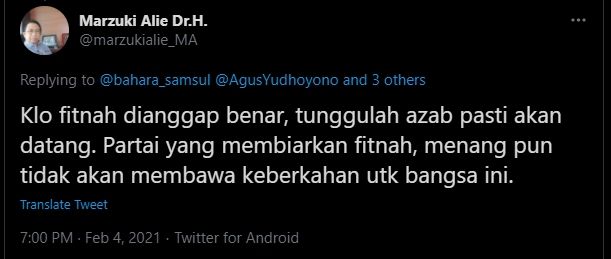 Cuitan Marzuki Alie soal isu kudeta (Twitter/Marzukialie_MA).