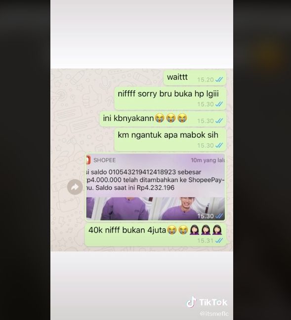 Video curhat gadis minta tolong pacar transfer uang. (TikTok/aloha)