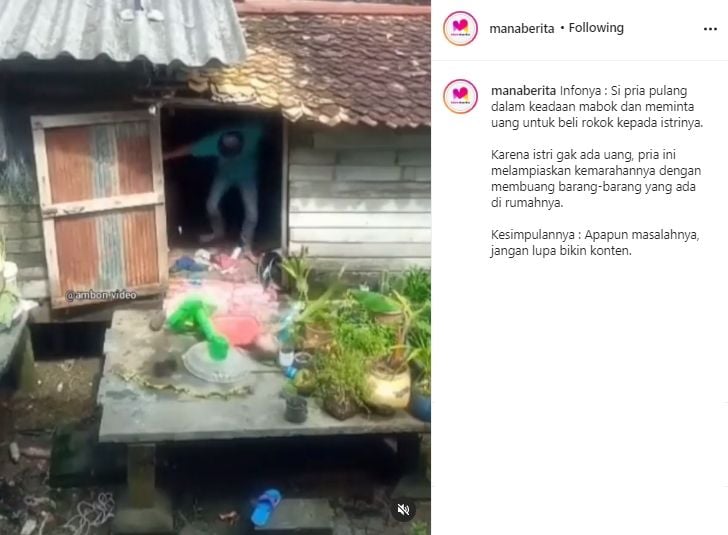 Video pria ngamuk buang perabot rumah. (Instagram/manaberita)