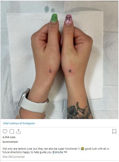 Tato di tangan untuk bedakan kanan dan kiri. (Instagram/@laurenwinzer)