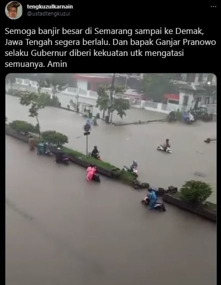 Kicauan Tengku Zul soal banjir di Semarang. [Tengku Zulkarnain / Twitter]