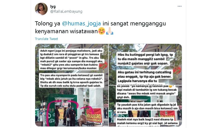 Tindakan catcalling di Malioboro (Twitter)