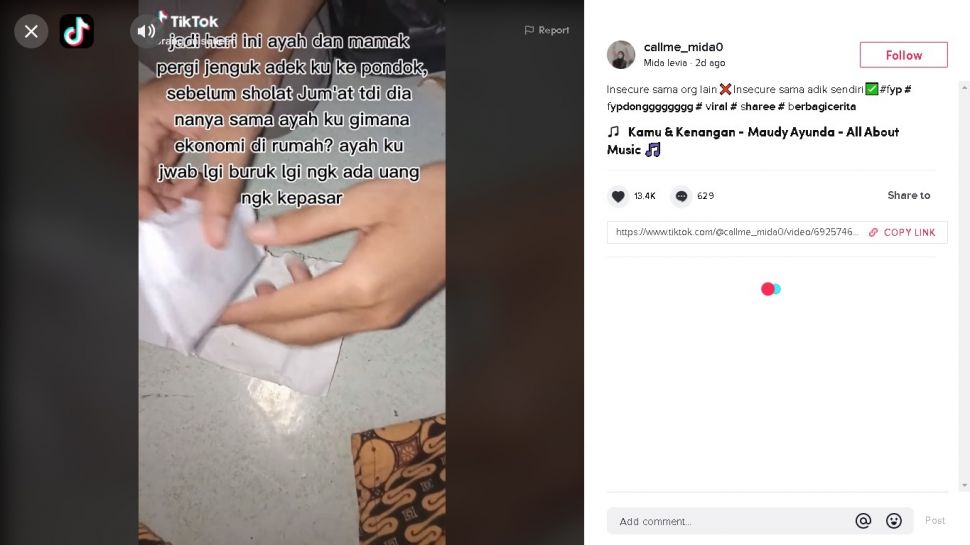 Video viral santri beri kejutan uang untuk keluarganya yang sedang susah - (TikTok/@callme_mida0)