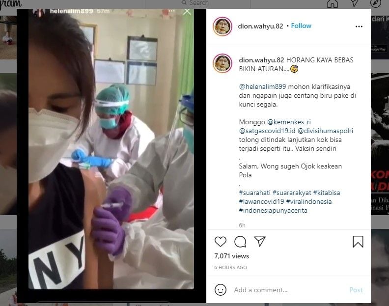 Heboh Helena Lim dapat suntik vaksinasi Covid-19 (IG)