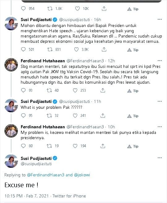 Tweet Battle Susie Budgyastudi vs Ferdinand Hotahein - (Twitter / சி Suchiputgiastuti / @ Ferdinand Heine 3)