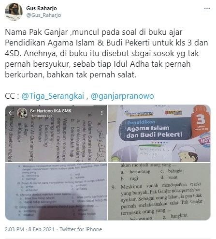 Nama Ganjar di buku PAI (Twitter/gus_raharjo)