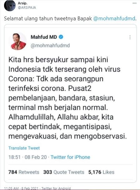 Cuitan lawas Mahfud MD viral lagi (twitter)