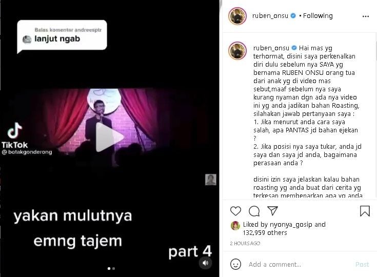 Ruben Onsu murka ke komika Ridwan Remin - (Instagram/@ruben_onsu)