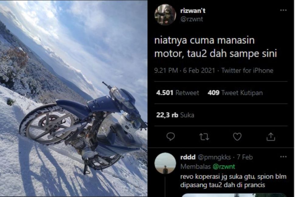 Viral sepeda motor di salju. (Twitter)