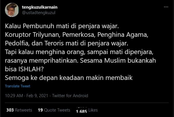 Cuitan Tengku Zul (Twitter).