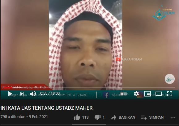 Ustadz Abdul Somad ungkap sosok Ustadz Maaher. (Youtube/Ajaran Islam)