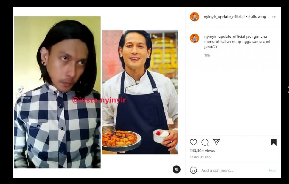 Viral Pria Mirip Chef Juna, Publik: Ini Waktu Masih Magang di Pecel Lele. (Instagram/@nyinyir_update_official)