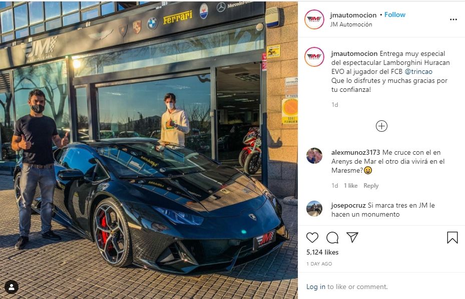 Francisco Trincao membeli mobil untuk merayakan gol debutnya di Barcelona. (Instagram/jmautomocion)