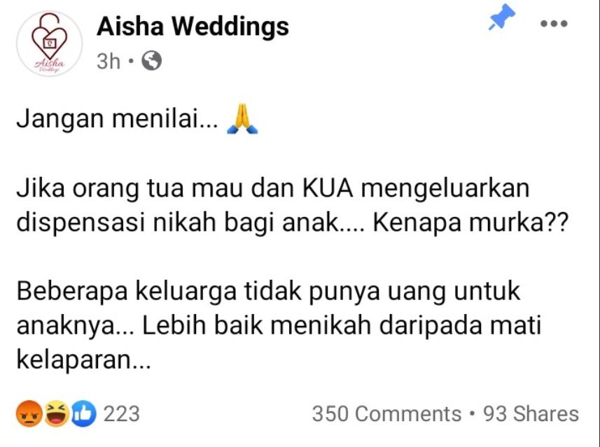 Unggahan Aisha Weddings di Facebook