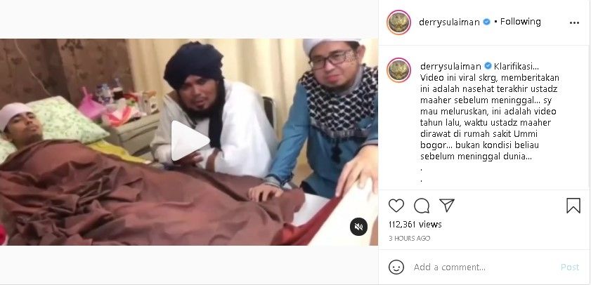 Ustaz Derry Sulaiman membuat kalrifikasi video viral Ustaz Maaher. - (Instagram/@derrysulaiman)