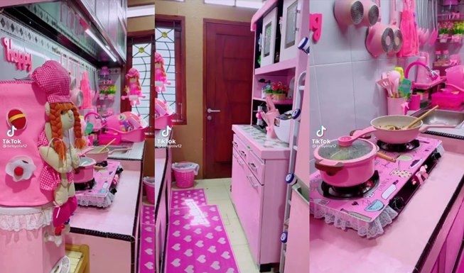 Viral Dapur Wanita Ini Semuanya Serba Warna Pink, Warganet Terpecah. (TikTok/@bebyoliv12)