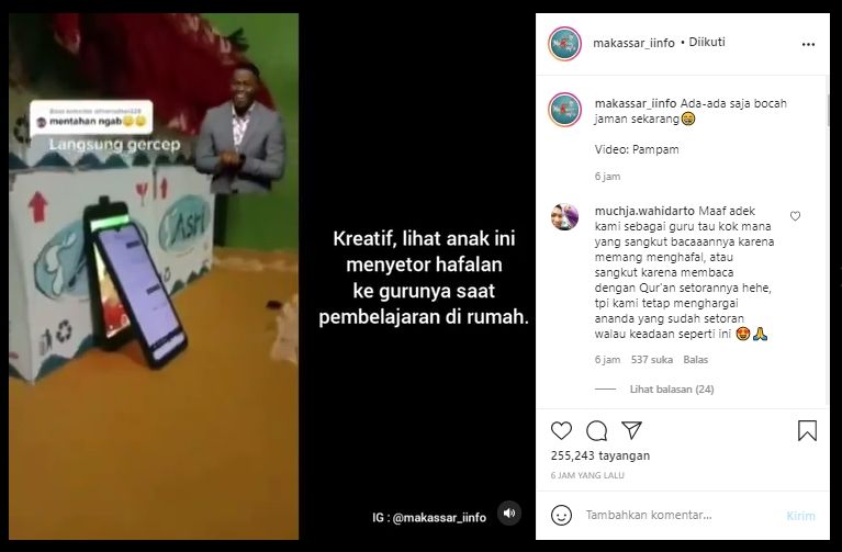 Viral aksi bocah setor hafalan (Instagram/makassar_iinfo).