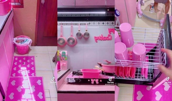 Viral Dapur Wanita Ini Semuanya Serba Warna Pink, Warganet Terpecah. (TikTok/@bebyoliv12)