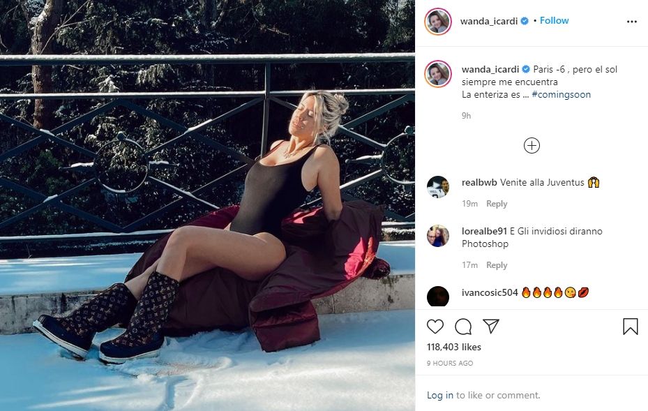 Wanda Nara pose seksi di tengah salju. (Instagram/wanda_icardi)