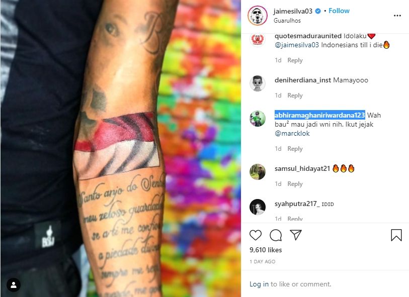 Jaimerson Xavier buat tato baru bergambar bendera Indonesia. (Instagram/jaimesilva03)
