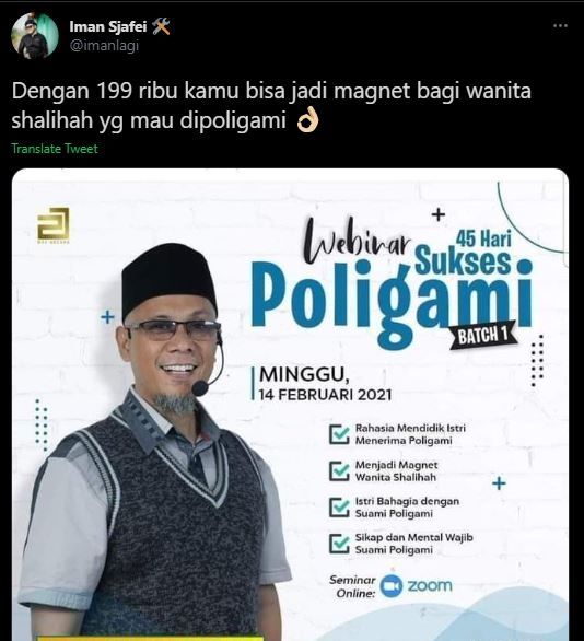 Acara webinar poligami. (Twitter/@imanlagi)