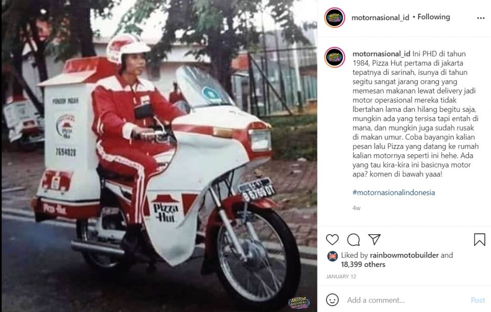 Motor pengantar pizza, speknya legendaris. (Instagram)