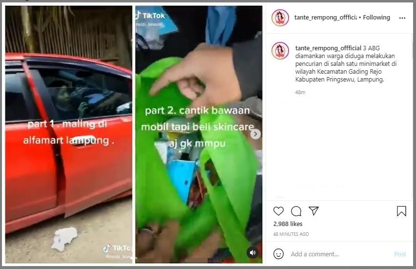 Viral Sekelompok Wanita Bermobil Mencuri Skincare (instagram.com/tante_rempong_offficial)