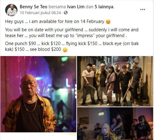 Viral Pria Sewakan Diri untuk Dipukuli saat Valentine (facebook.com/Benny Se Teo)