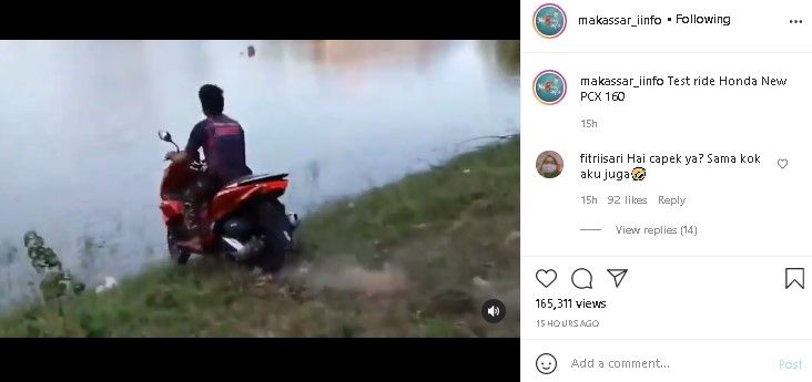 Pria ketiban apes saat jajal sepeda motor baru. (Instagram/@makassar_iinfo)