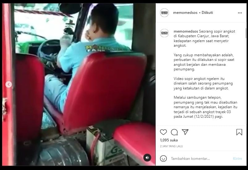 Viral video sopir angkot mabuk lem saat nyetir (Instagram/memomedsos).