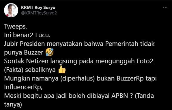 Roy Suryo soal Buzzer dan Influencer (Twitter).