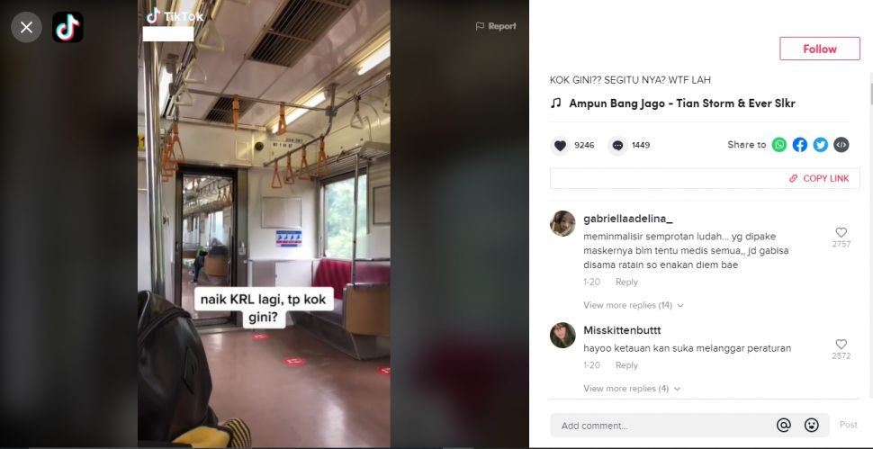 Viral pria heran soal prokes di KRL (TikTok)