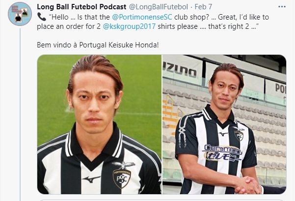 Kontrak Keisuke Honda hanya lima hari bersama tim Portugal, Portimonense. (Twitter/@LongBallFutebol)