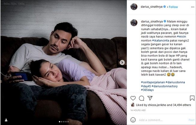 Malam Valentine, Darius Sinathrya Malah Dipaksa Istri Nonton Ikatan Cinta. (Instagram/@darius_sinathrya)