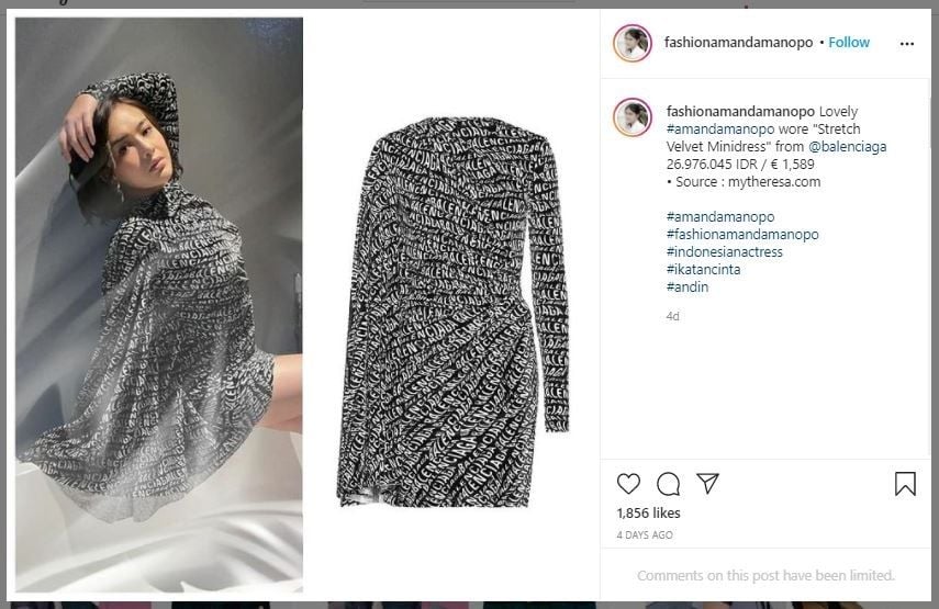 Amanda Manopo Pakai Gaun Mini Balenciaga, Harganya Jadi Sorotan (instagram.com/fashionamandamanopo)