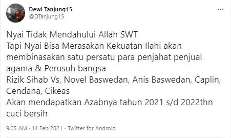 Dewi Tanjung doakan Anies Baswedan kena azab (Twitter/dtanjung15)