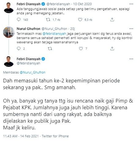 Febri Diansyah singgung soal isu naik gaji pimpinan KPK (Twitter/febridiansyah)