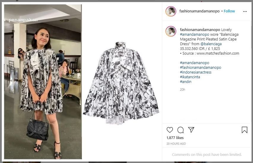 Amanda Manopo Pakai Gaun Mini Balenciaga, Harganya Jadi Sorotan (instagram.com/fashionamandamanopo)