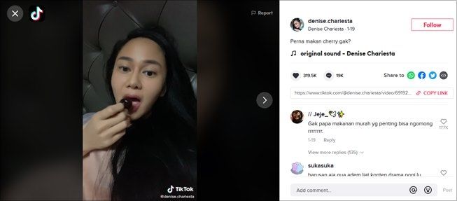 Denise Chariesta Pamer Nyemil Buah Ratusan Ribu, Aslinya Cuma Rp30 Ribu?. (TikTok/@denise.chariesta)